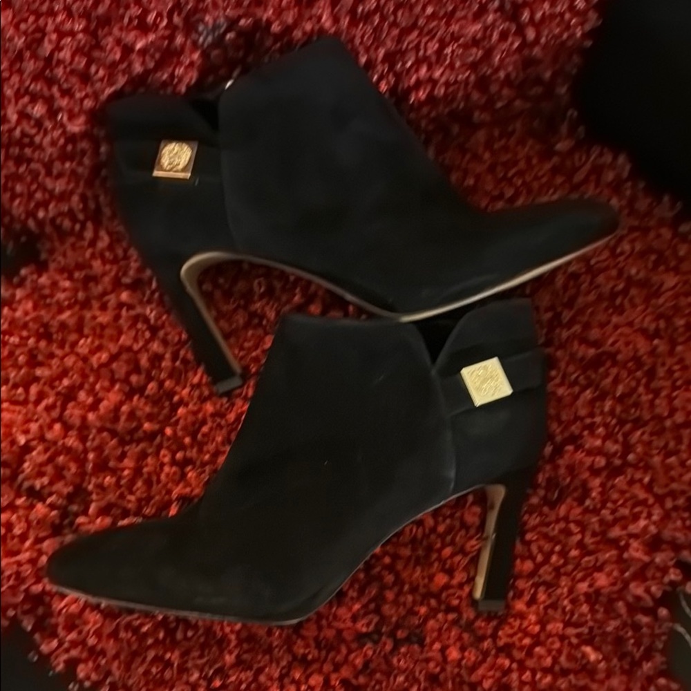 Black Suede Ankle Boots with Gold Zippers